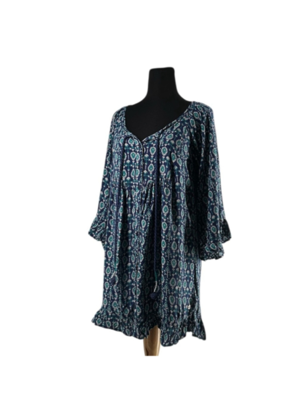 Roxy Blackbird Dress Blue Boho Floral Print beach cover up surf sz sm - Picture 8 of 12
